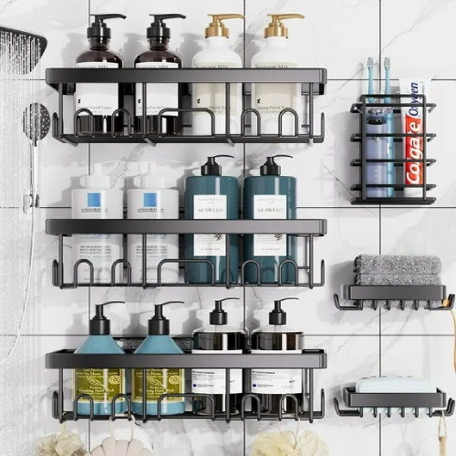 Ophanie Adhesive Shower Caddy 6 Pack, Large Capacity Bathroom Organizers